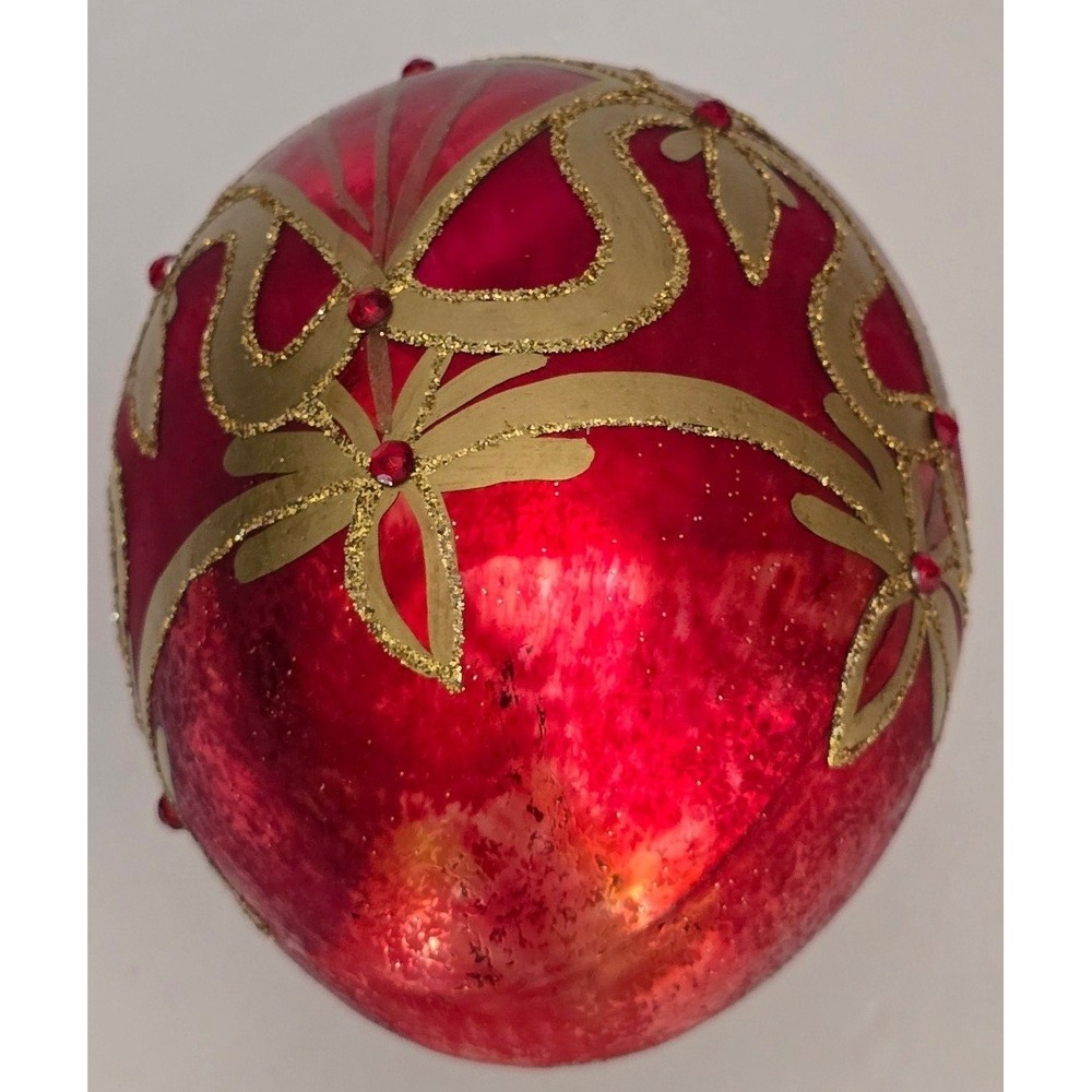Hand Blown European Glass Red Egg Christmas Ornament Made in Poland